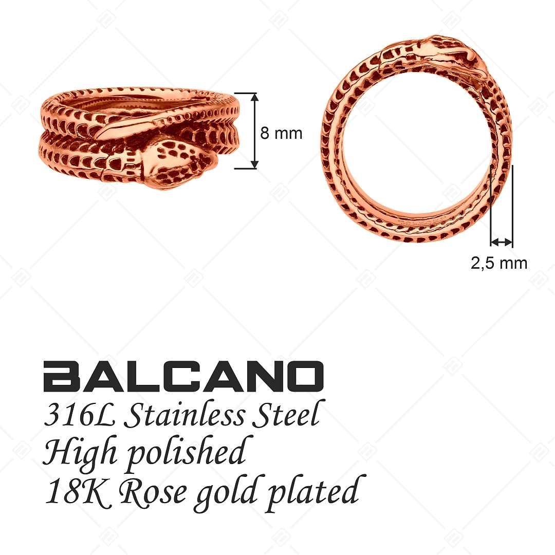 BALCANO - Serpent / Bague en acier inoxydable en forme de serpent, plaqué or rose 18K (042110BL96)