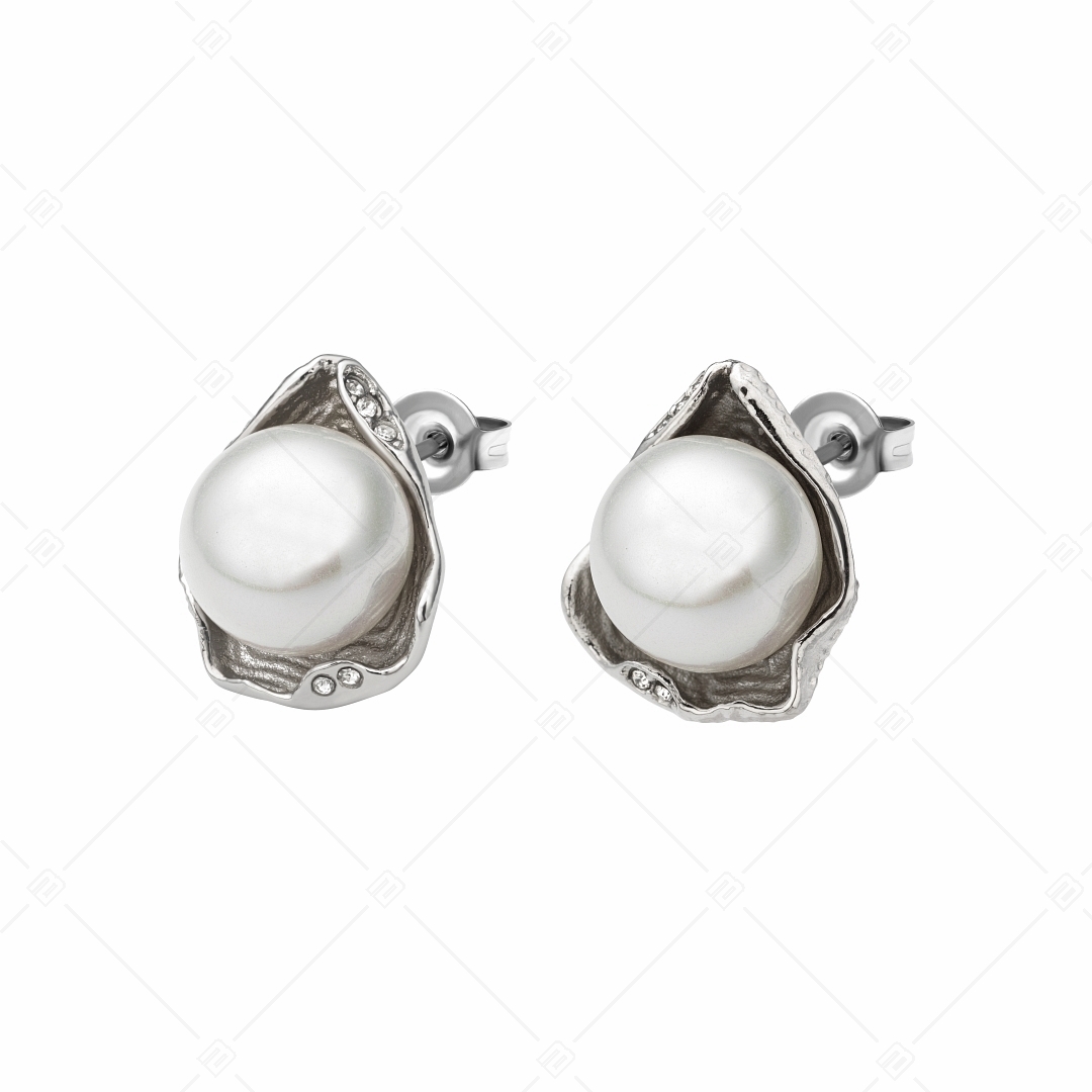 BALCANO - Marina / Stainless Steel Shell Bead Earrings With Cubic Zirconia Gemstones (141102BC00)
