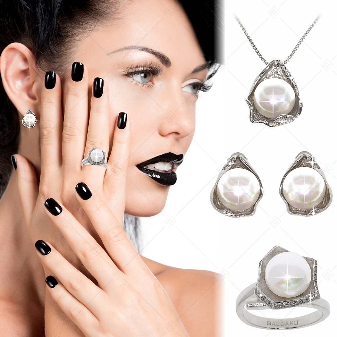 BALCANO - Marina / Stainless Steel Shell Bead Earrings With Cubic Zirconia Gemstones (141102BC00)