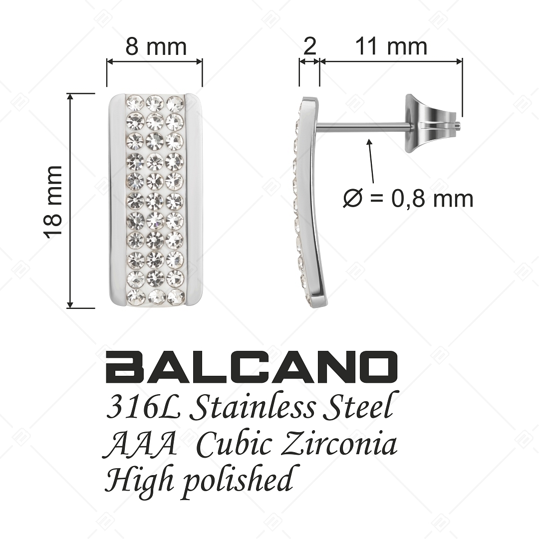 BALCANO - Giulia / Boucles d'oreilles en acier inoxydable avec pendentif en cristal rectangulaire avec hautement polie (141105BC97)