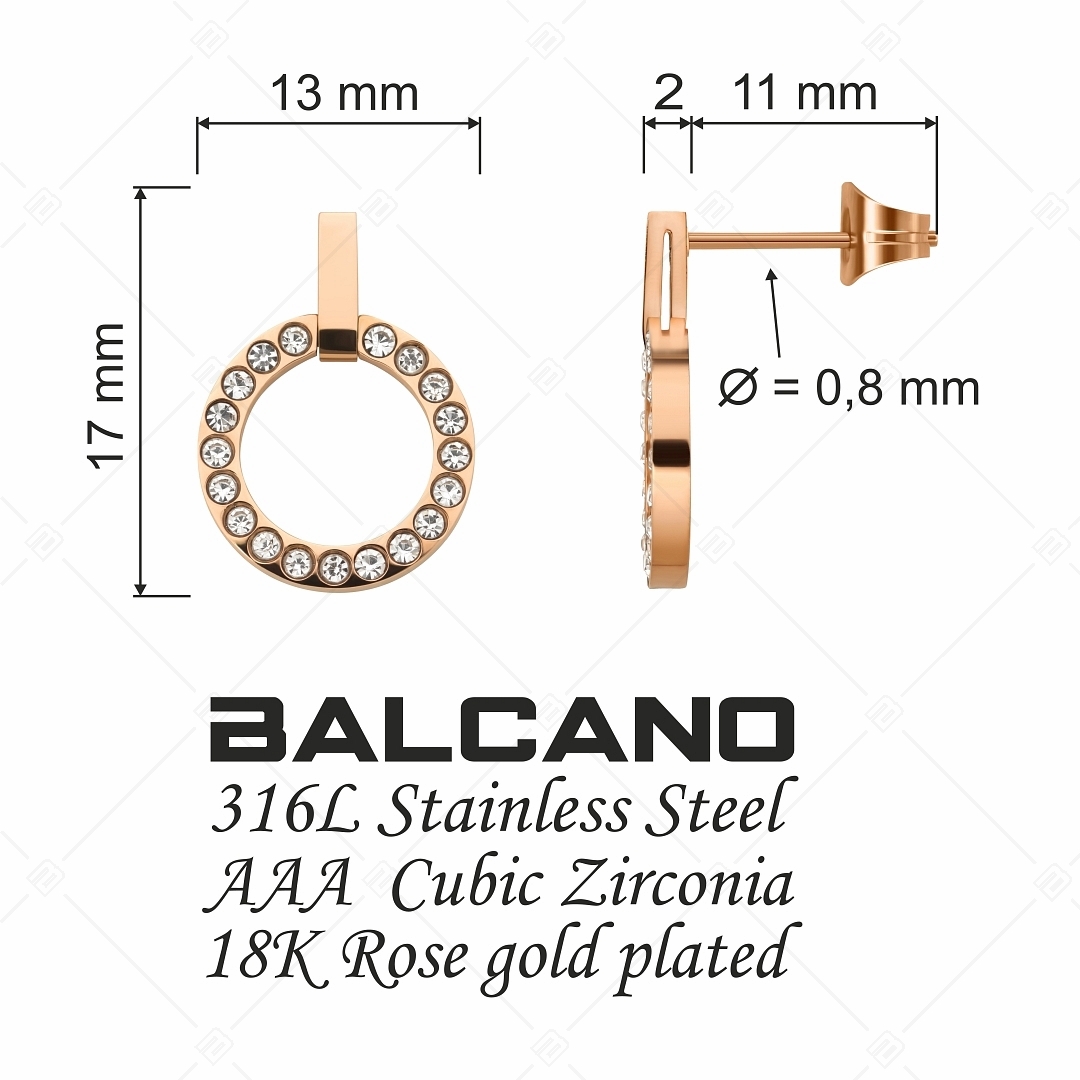BALCANO - Veronic / Boucles d'oreilles en pierre de zirconium rond, plaqué or rose 18K (141106BC96)