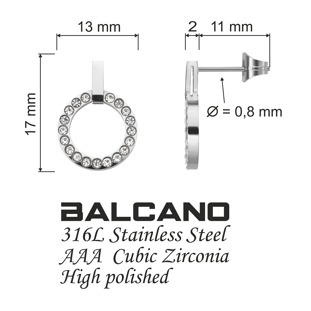 BALCANO - Veronic / Round Earrings With Zirconia Gemstone With High Polish (141106BC97)