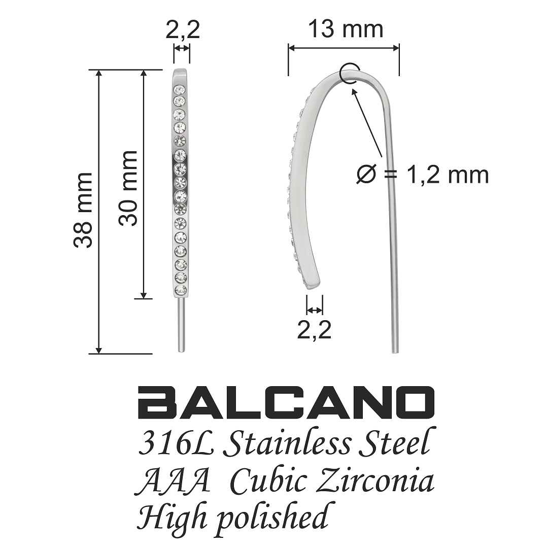BALCANO - Fortuna / Curved earrings with zirconia gemstones (141108BC97)