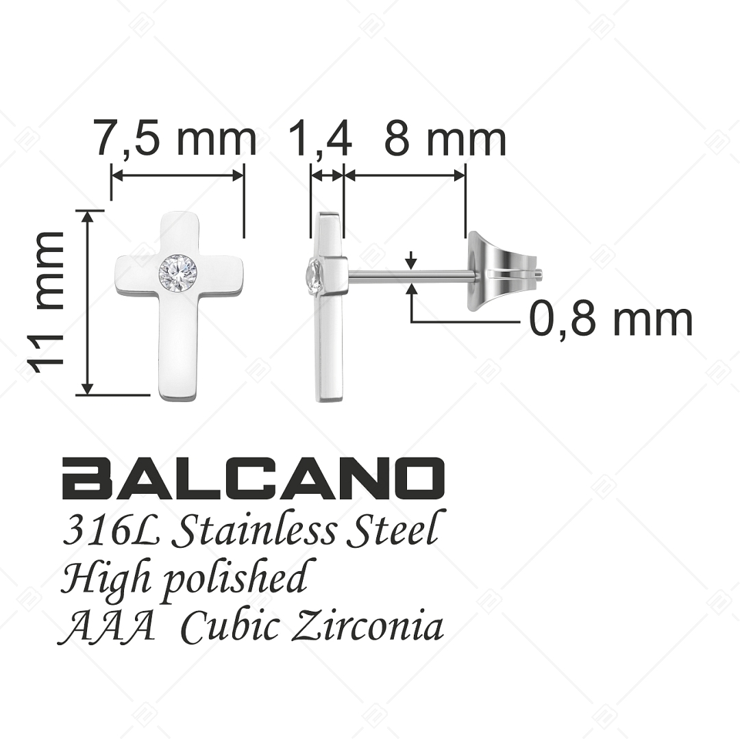 BALCANO - Piccolo Croce / Cross Shaped Stud Earrings With Zirconia (141206BC97)