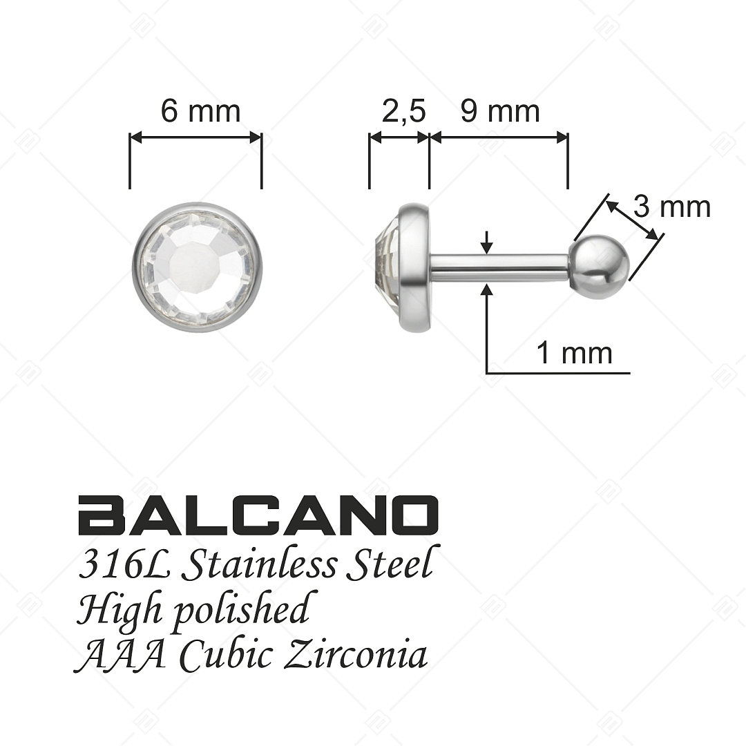 BALCANO - Punto / Runde glänzende Ohrstecker mit Kristall (141210BC00)