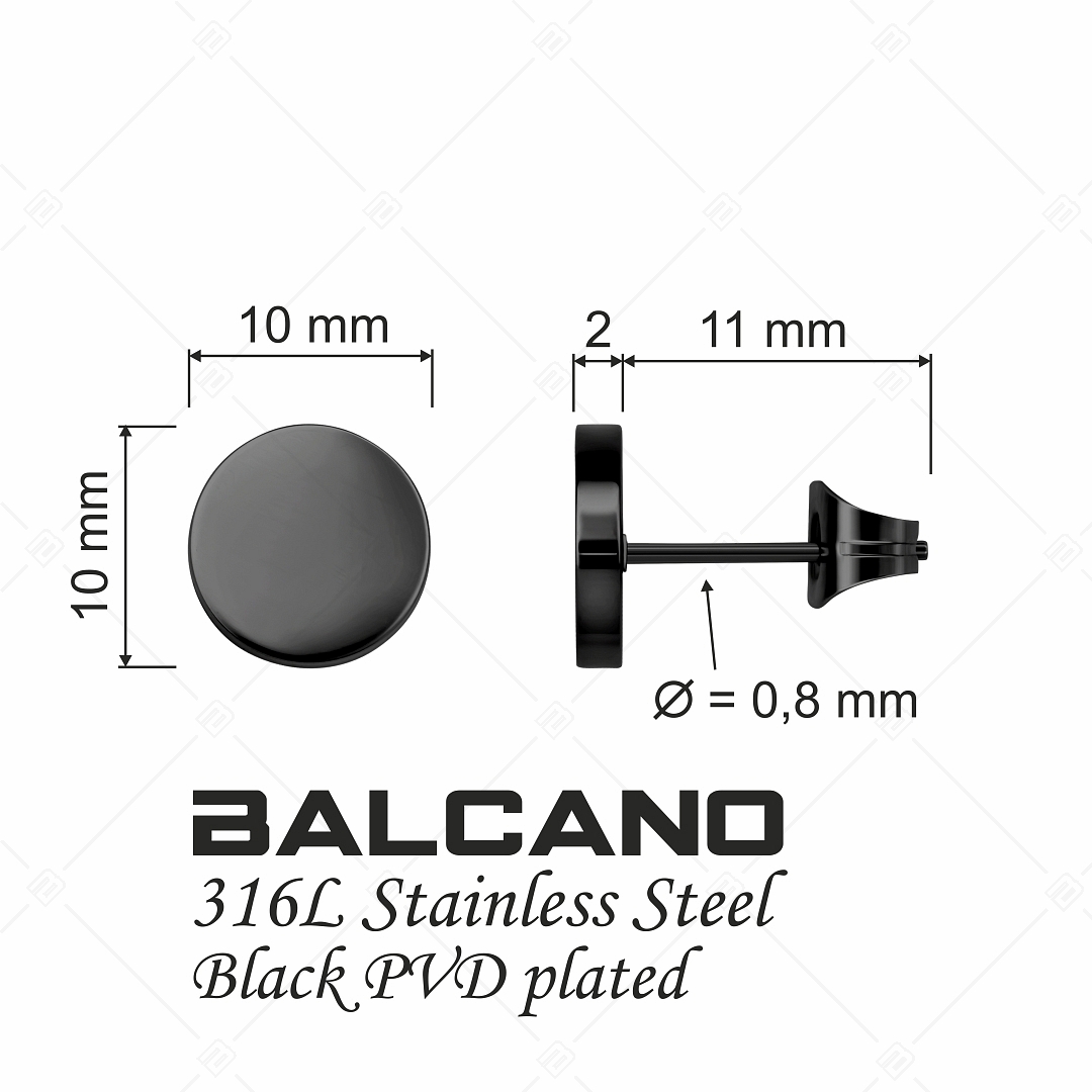 BALCANO - Bottone / Boucles d'oreilles gravables en acier inoxydable plaqué PVD noir (141218EG11)