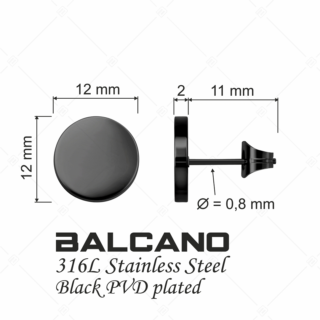 BALCANO - Bottone / Engravable stainless steel earrings with black PVD plated (141218EG11)