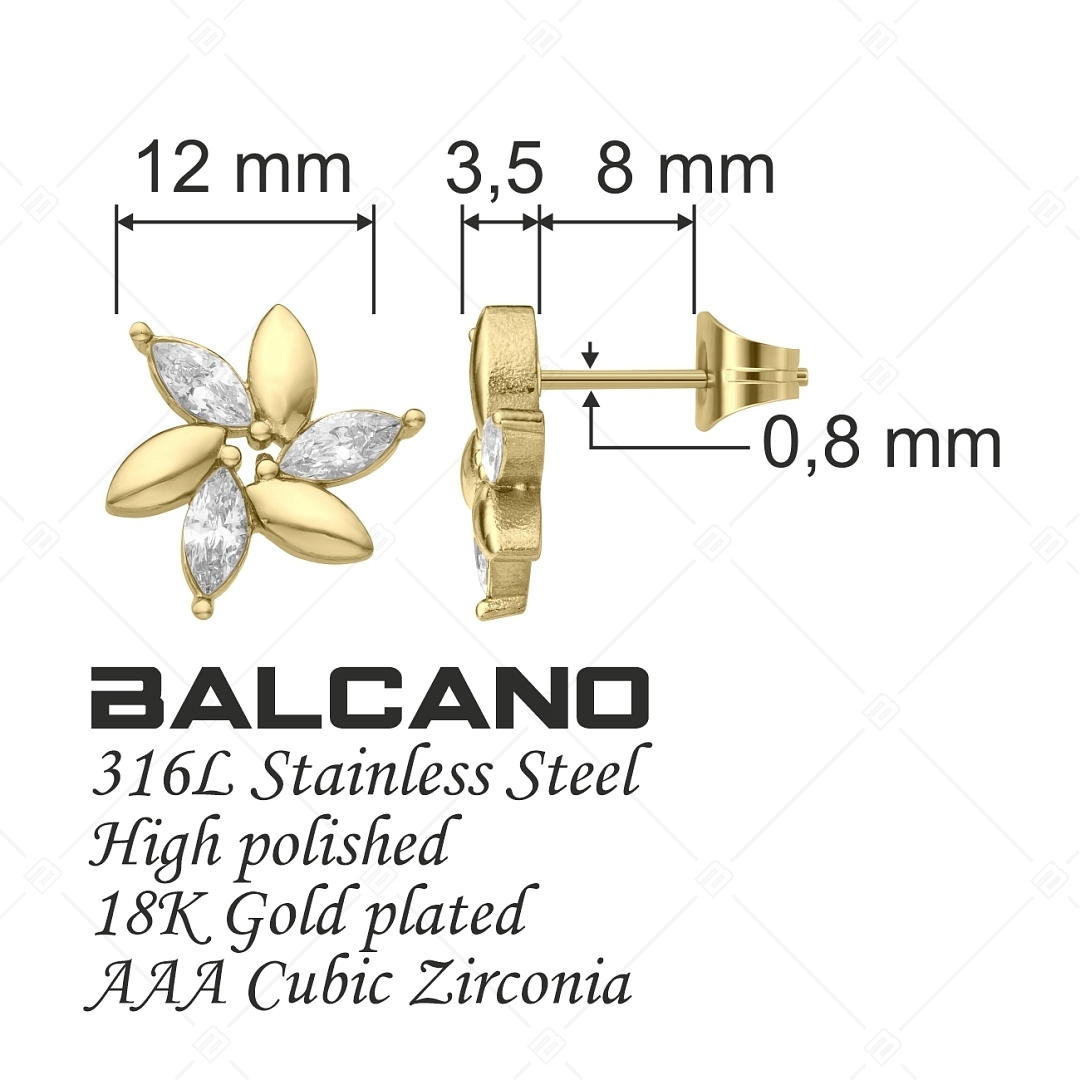 BALCANO - Carly / Blumenförmige Ohrstecker mit Zirkonia Edelsteinen und 18K Vergoldung (141226BC88)
