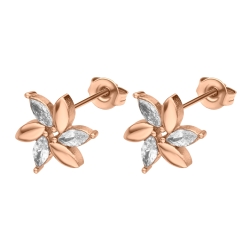 BALCANO - Carly / Flower Shaped, Zirconia Stone Earrings With 18K Rose Gold Plated