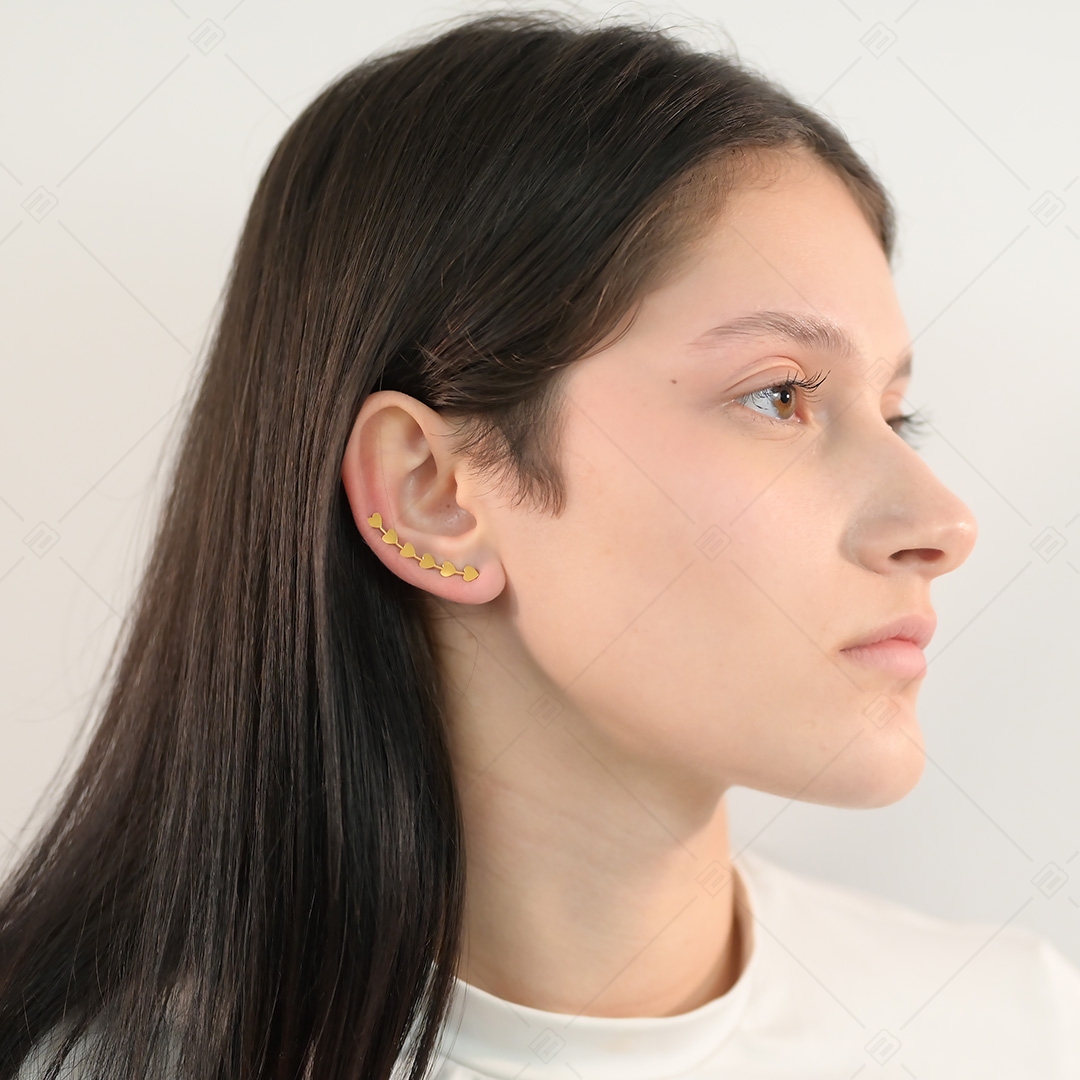 BALCANO - Lovers / Boucles d'oreilles se lissant sur l'oreille avec cœurs, plaqué or 18K (141228BC88)