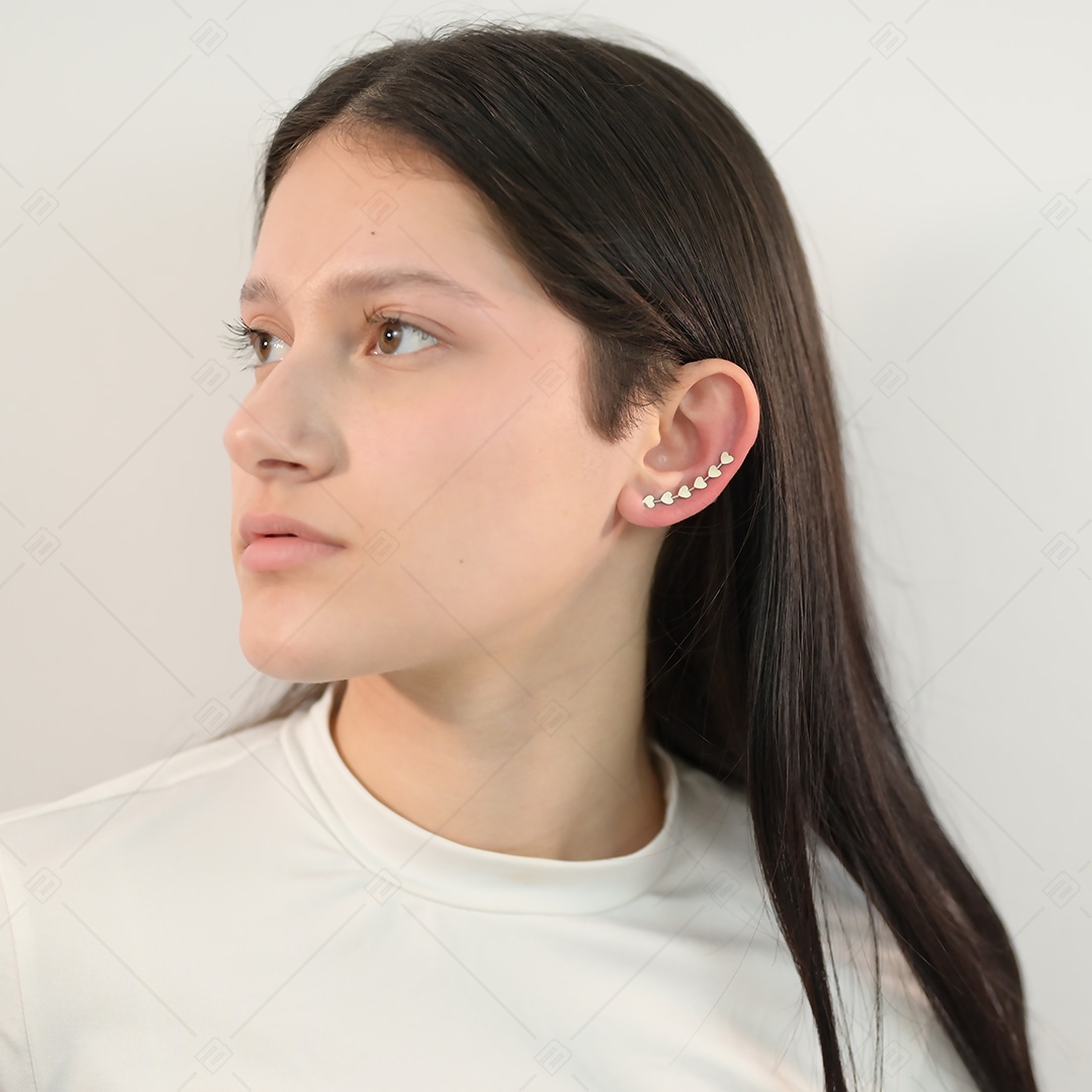 BALCANO - Lovers / Boucles d'oreilles se lissant sur l'oreille avec cœurs, avec hautement polie (141228BC97)