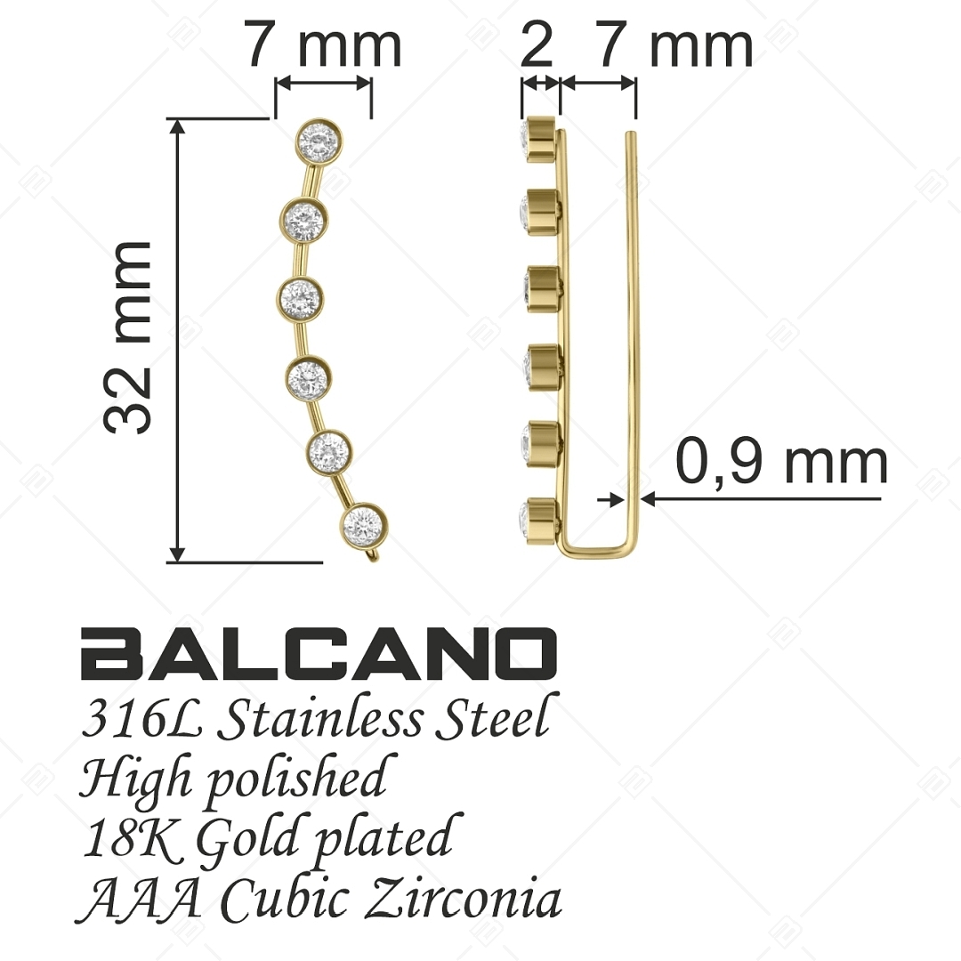 BALCANO - Brightly / Boucles d'oreilles en pierre de zirconium se lissant sur l'oreille, plaqué or 18K (141230BC88)