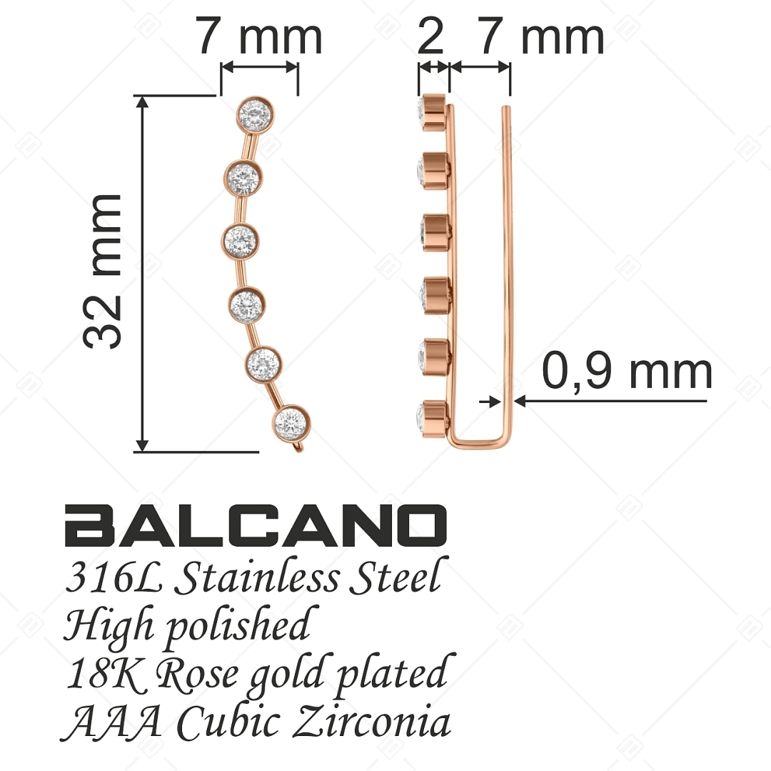 BALCANO - Brightly / Boucles d'oreilles en pierre de zirconium se lissant sur l'oreille, plaqué or rose 18K (141230BC96)