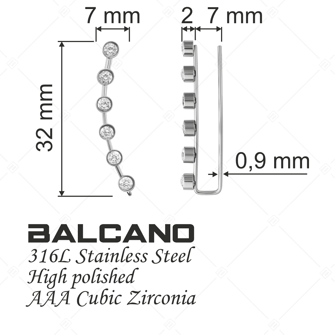 BALCANO - Brightly / Boucles d'oreilles se lissant sur l'oreille en pierre de zirconium, polissage à haute brillance (141230BC97)