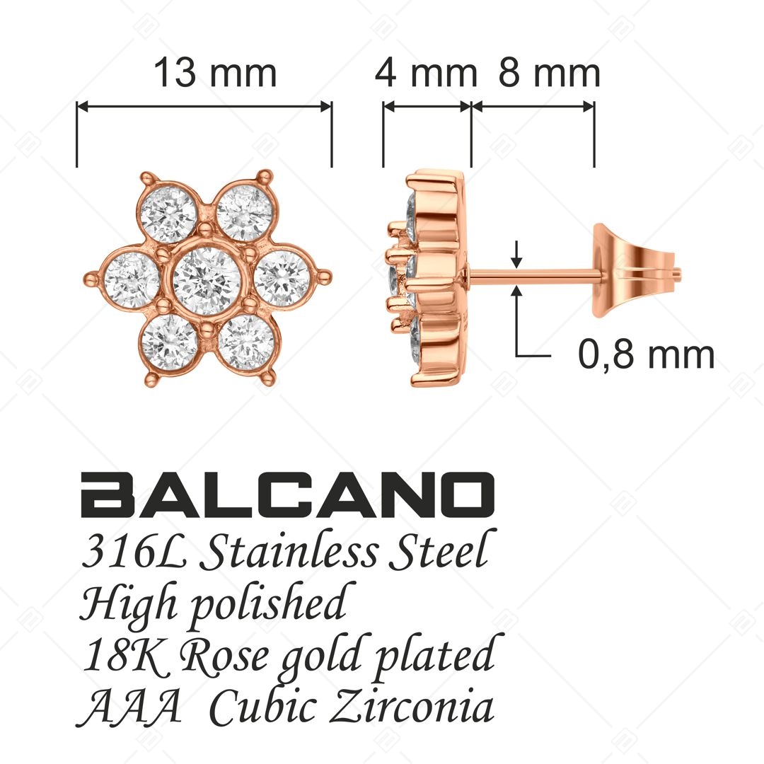 BALCANO - Blossom / Flower Shaped Earrings With Gemstones, 18K Rose Gold Plated (141232BC96)