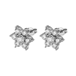 BALCANO - Boucles d'oreilles en forme de fleur en zirconium avec polissage à haute brillance