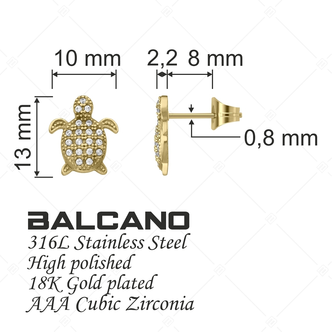 BALCANO - Turtle / Boucles d'oreilles Tortue type perceuse avec zirconium plaqué or 18K (141240BC88)