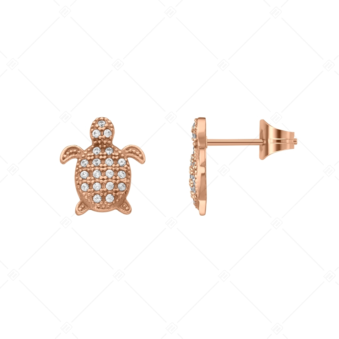 BALCANO - Turtle / Boucles d'oreilles Tortue type perceuse avec zirconium plaqué or rose 18K (141240BC96)