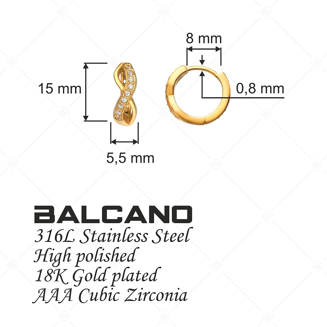 BALCANO - Infinity / Hoop earrings with zirconia gemstone, 18K gold plated (141242BC88)