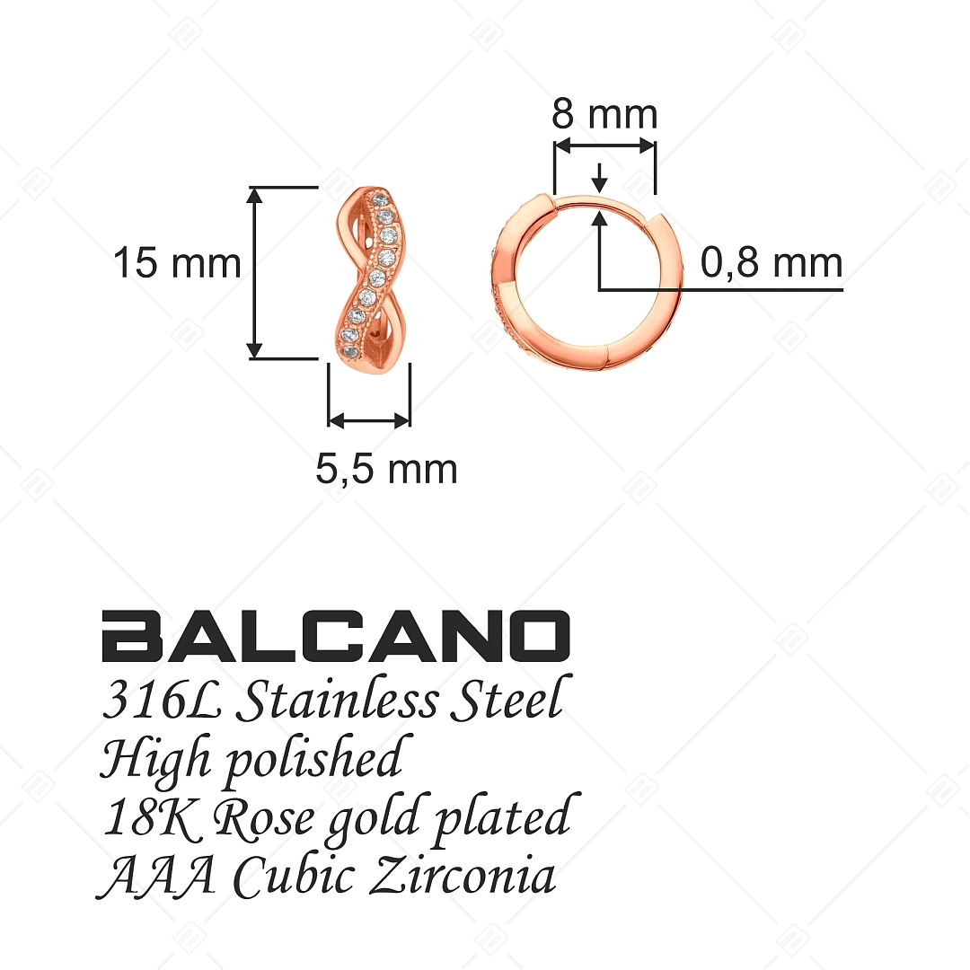 BALCANO - Infinity / Boucles d'oreilles anneaux avec pierres précieuses zirconium, plaqué or rose 18K (141242BC96)
