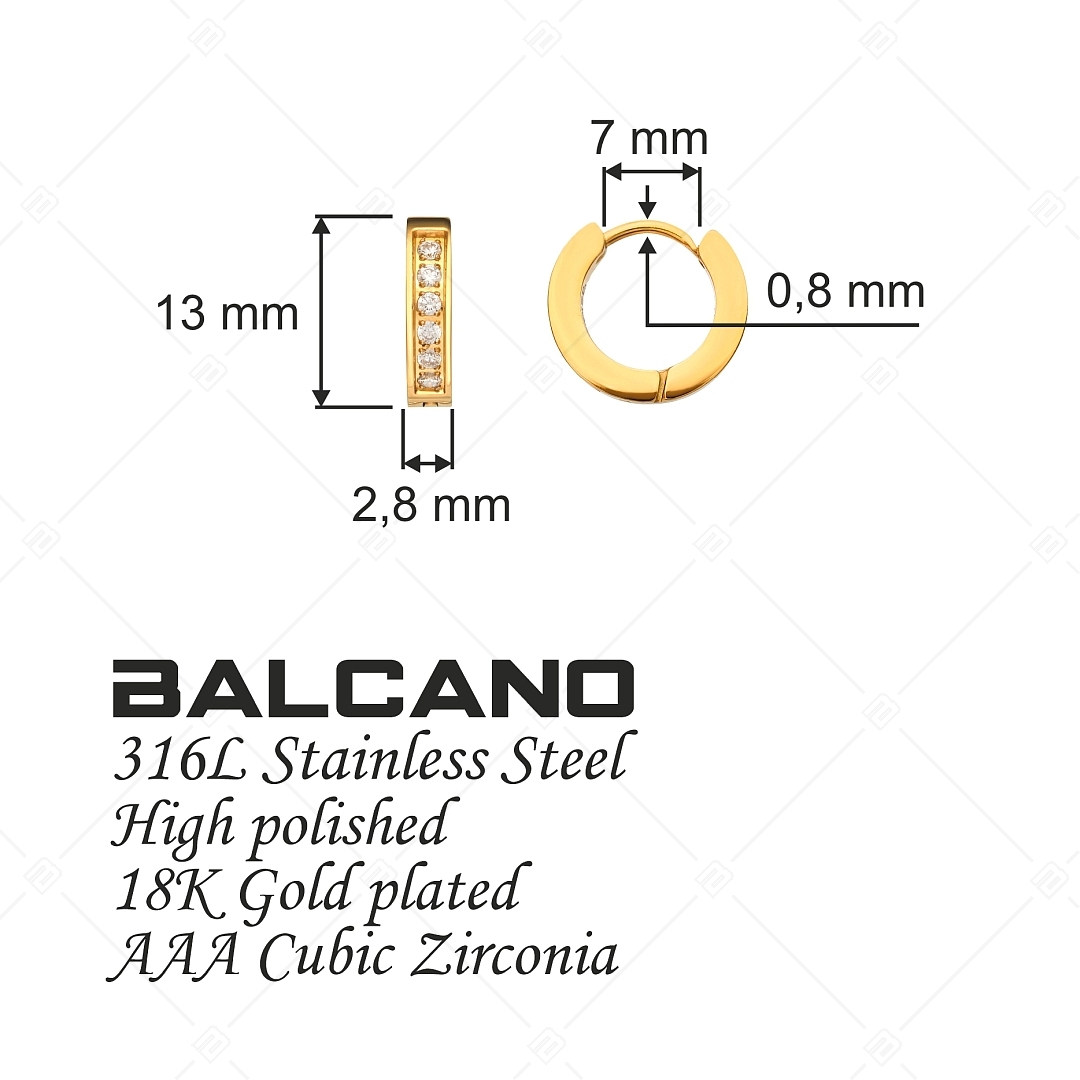 BALCANO - Ilka / Hoop earrings with cubic zirconia gemstones, 18K gold plated (141243BC88)