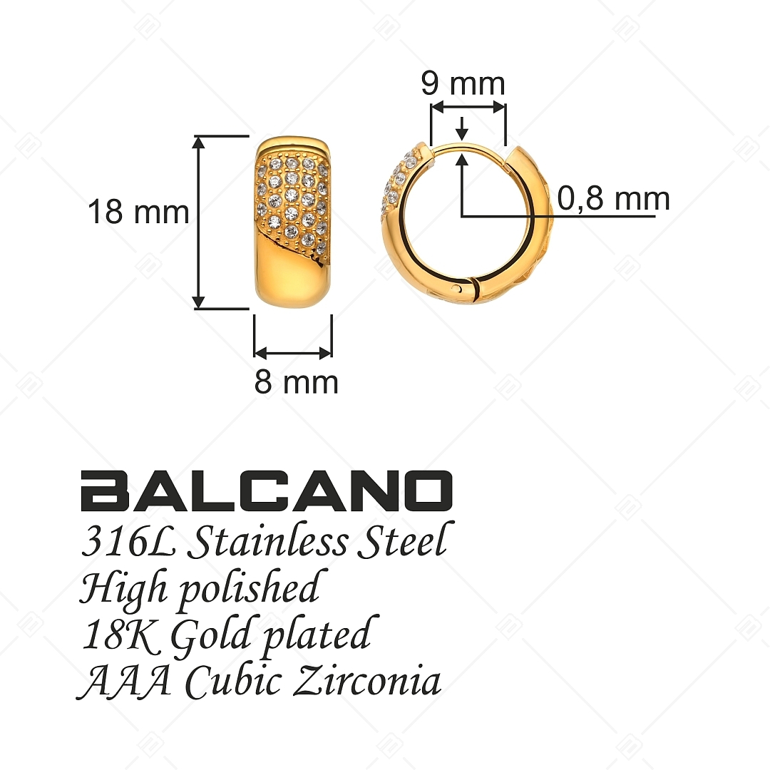 BALCANO - Naomi / Round earrings with cubic zirconia gemstone, 18K gold plated (141244BC88)