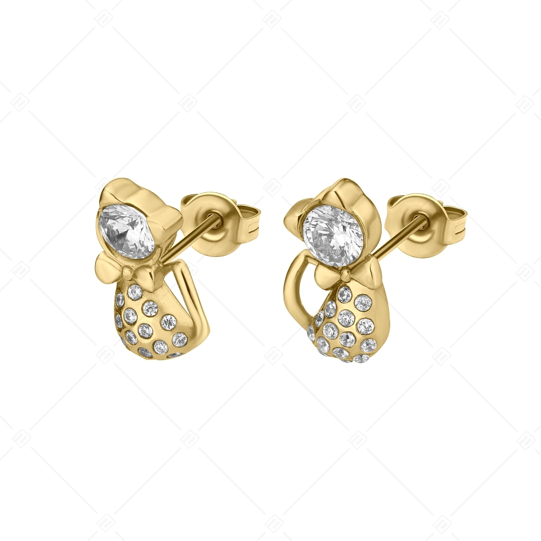 BALCANO - Kitten / Cat Shaped Earrings With Zirconia Gemstones and 18K Gold Plated (141246BC88)
