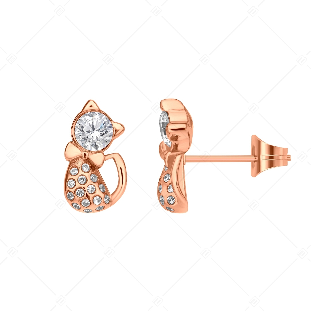 BALCANO - Kitten / Boucles d'oreilles forme chat décoré avec pierres précieuses zirconium, plaqué or rose 18K (141246BC96)