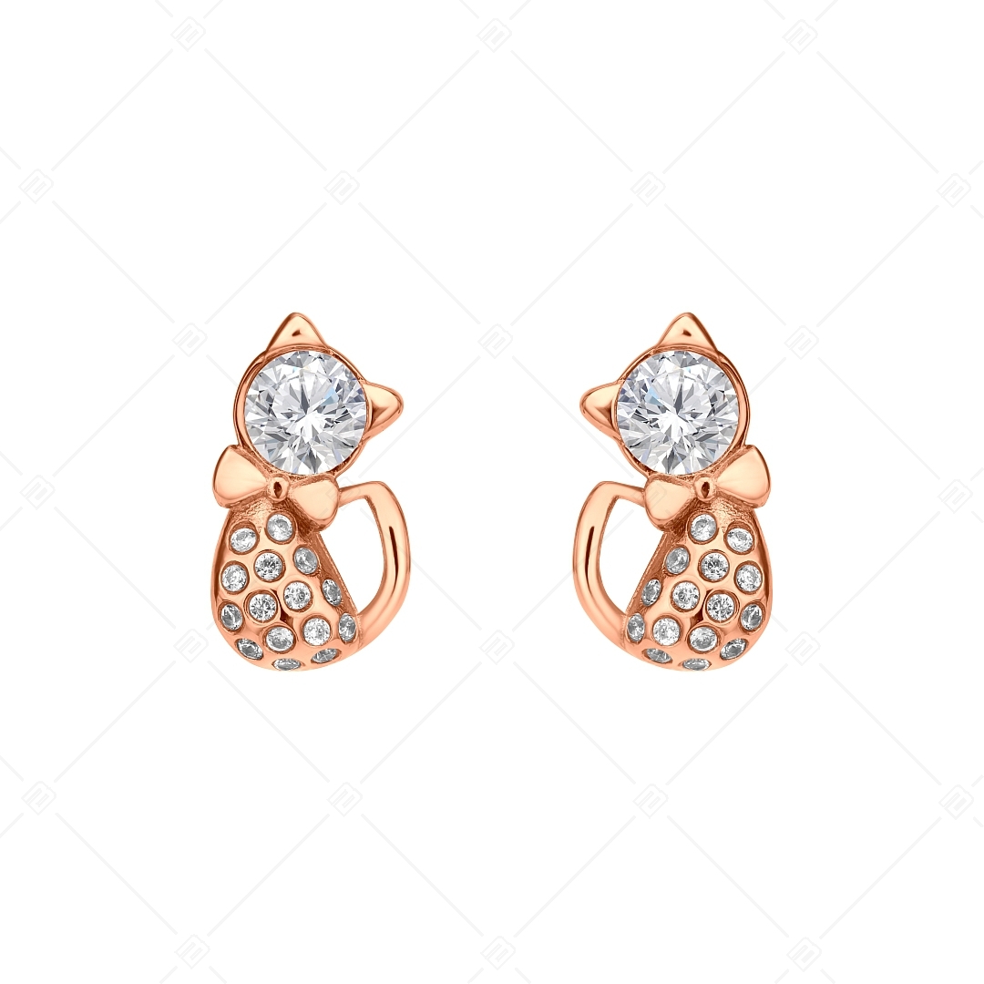 BALCANO - Kitten / Cat Shaped Earrings With Zirconia Gemstones and 18K Rose Gold Plated (141246BC96)