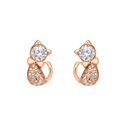 BALCANO - Kitten / Cat Shaped Earrings With Zirconia Gemstones and 18K Rose Gold Plated