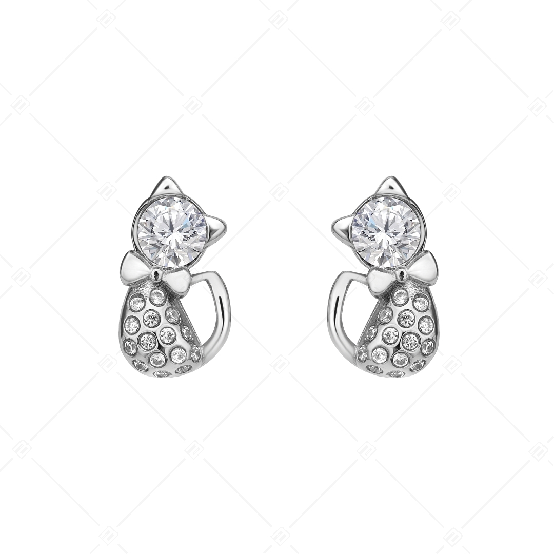 BALCANO - Kitten / Cat Shaped Earrings With Zirconia Gemstones, High Polished (141246BC97)