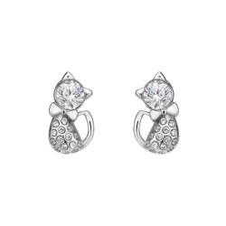BALCANO - Kitten / Boucles d'oreilles forme chat décoré avec pierres précieuses zirconium avec polissage à haute brillan