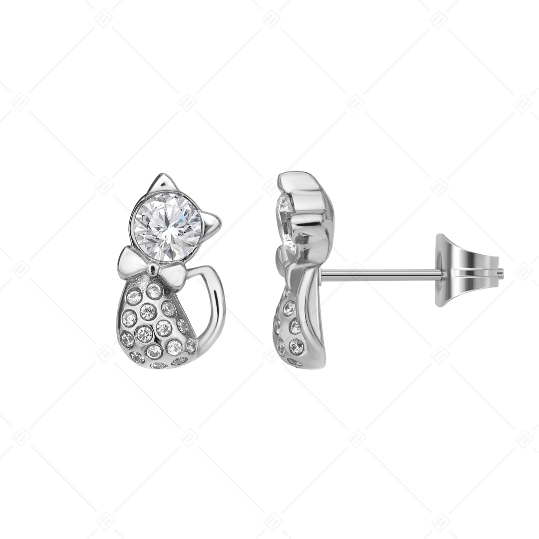 BALCANO - Kitten / Cat shaped earrings with zirconia gemstones, high polished (141246BC97)