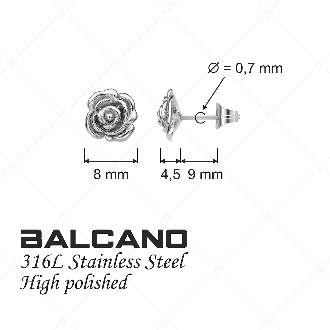 BALCANO - Rosa / Rose Shaped Stainless Steel Earrings, High Polished (141254BC97)