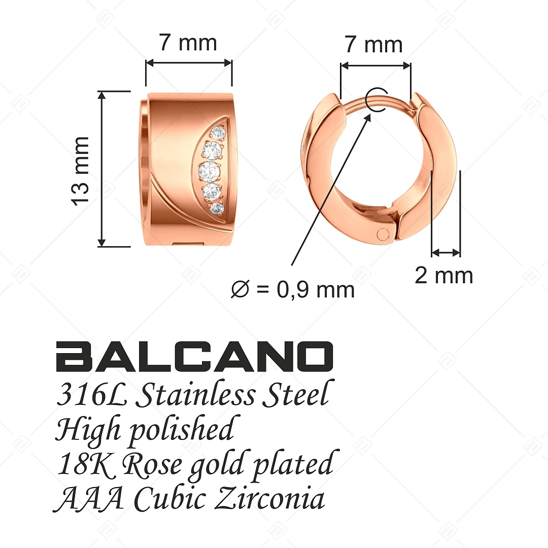 BALCANO - Sunny / Boucles d'oreilles cercles en acier inoxydable avec pierres précieuses zirconium, plaqué or rose 18K (141255BC96)