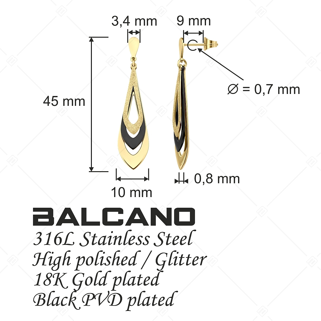 BALCANO - Sydney / Drop Shaped Dangling Stainless Steel Earrings, 18K Gold and Black PVD Plated (141257BC88)