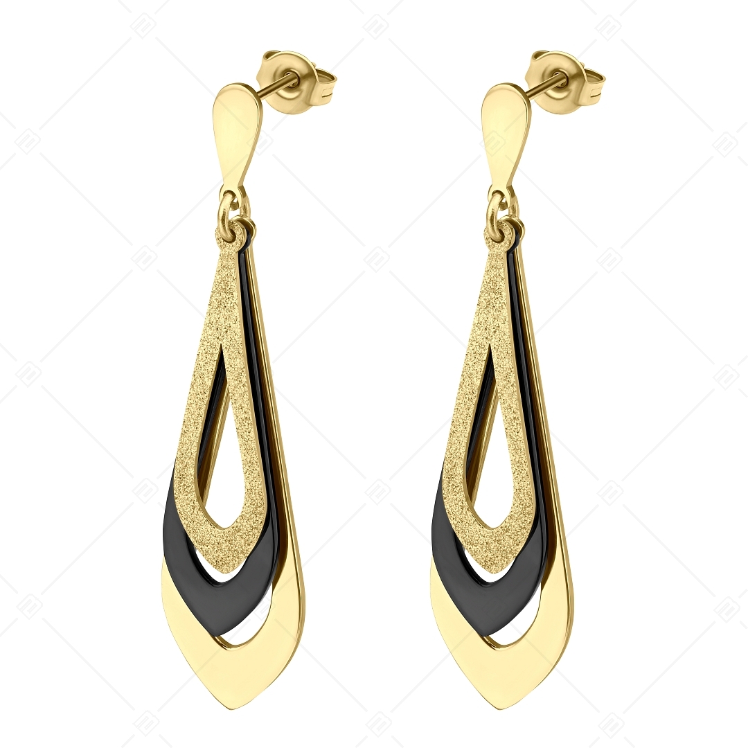 BALCANO - Sydney / Drop Shaped Dangling Stainless Steel Earrings, 18K Gold and Black PVD Plated (141257BC88)