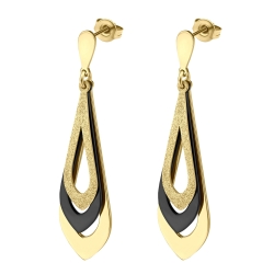 BALCANO - Sydney / Drop Shaped Dangling Stainless Steel Earrings, 18K Gold and Black PVD Plated