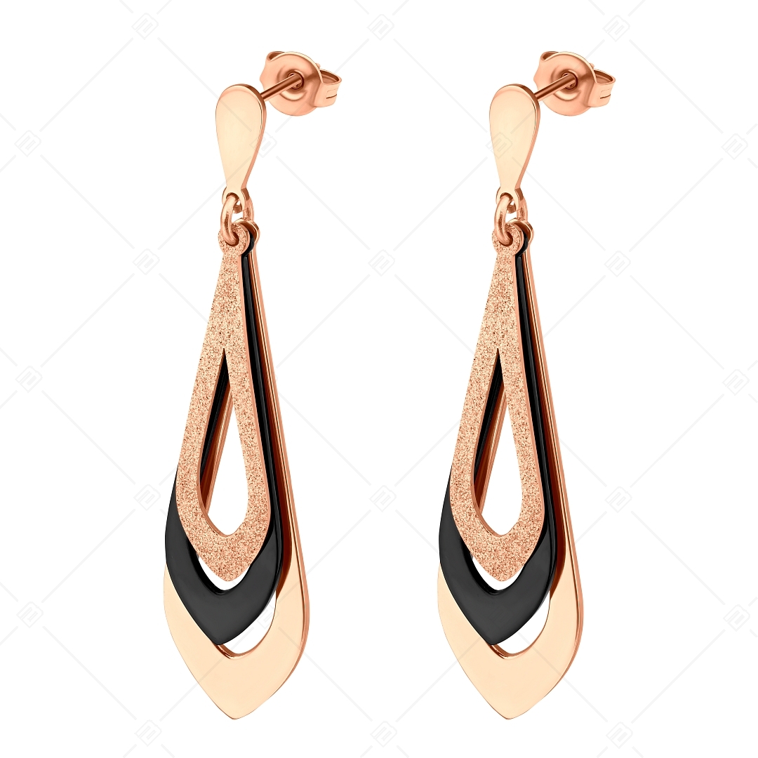 BALCANO - Sydney / Tröpfchenförmige Hängende Edelstahl Ohrringe, 18K Rozé-Gold und Schwarze PVD Beschichtung (141257BC96)