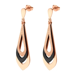 BALCANO - Sydney / Drop Shaped Dangling Stainless Steel Earrings, 18K Rose Gold and Black PVD Plated