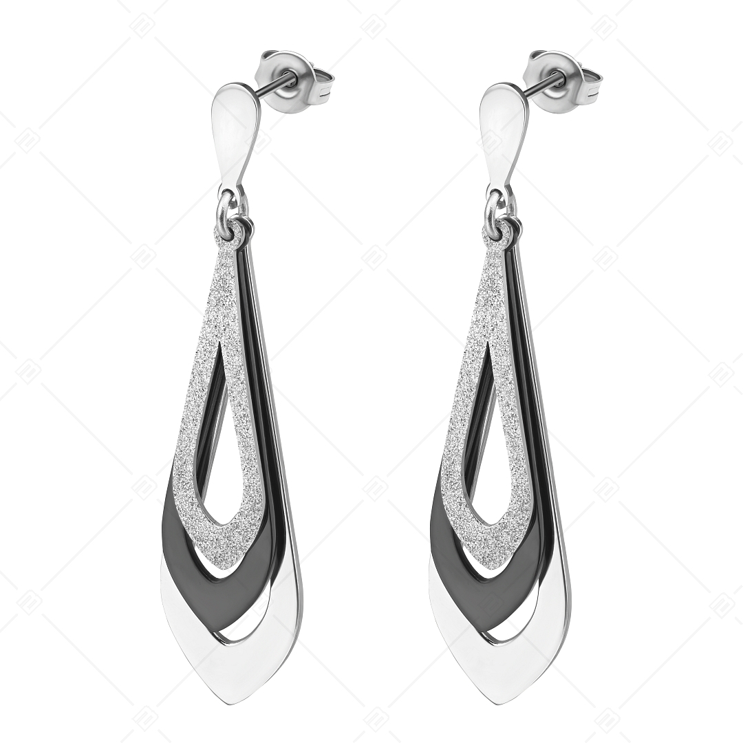 BALCANO - Sydney / Drop Shaped Dangling Stainless Steel Earrings With High Polish and Black PVD Plated (141257BC97)