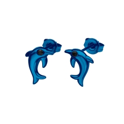 BALCANO - Dolphin / Stainless Steel Earrings With Cubic Zirconia Gemstones, Blue PVD Plated
