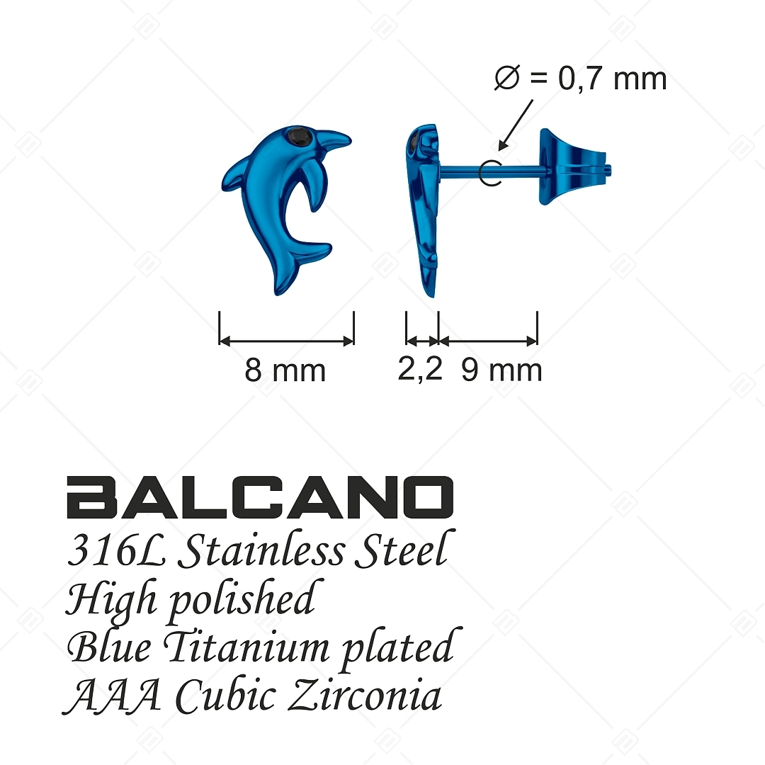 BALCANO - Dolphin / Stainless Steel Earrings With Cubic Zirconia Gemstones, Blue PVD Plated (141258BC44)