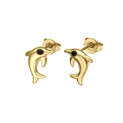 BALCANO - Dolphin / Stainless Steel Earrings With Cubic Zirconia Gemstones, 18K Gold Plated