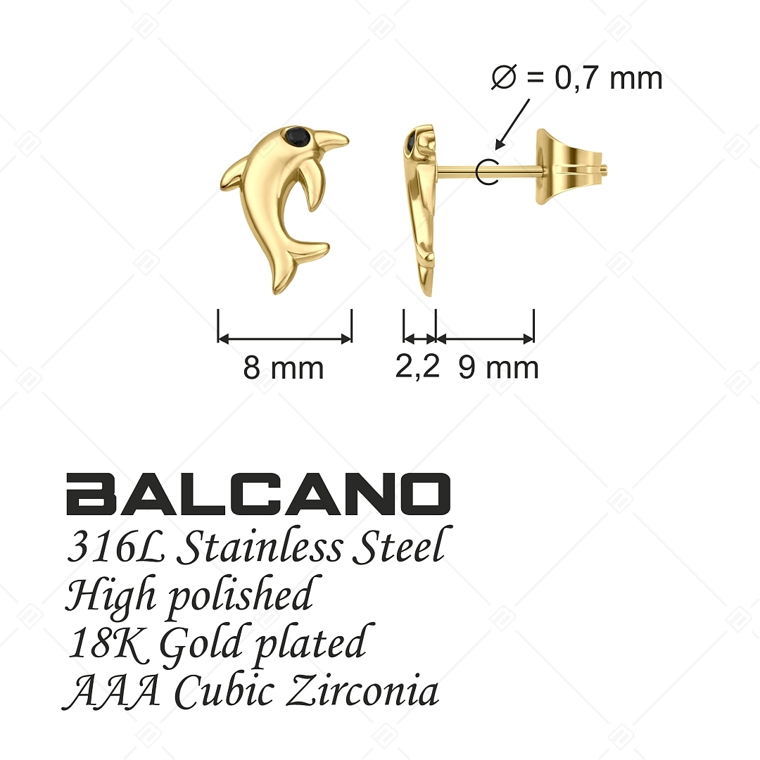 BALCANO - Dolphin / Stainless Steel Earrings With Cubic Zirconia Gemstones, 18K Gold Plated (141258BC88)