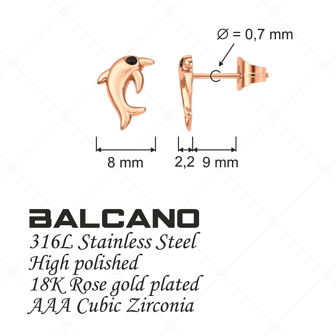 BALCANO - Dolphin / Stainless Steel Earrings With Cubic Zirconia Gemstones, 18K Rose Gold Plated (141258BC96)
