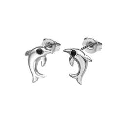 BALCANO - Dolphin / Stainless Steel Earrings With Cubic Zirconia Gemstones, High Polished