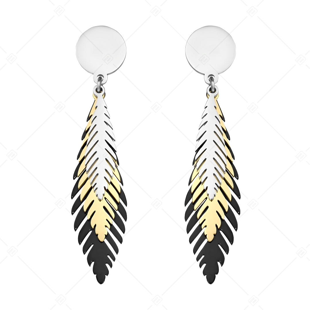 BALCANO - Pluma / Three Coloured Bird Feather Dangling Stainless Steel Earrings (141259BC88)