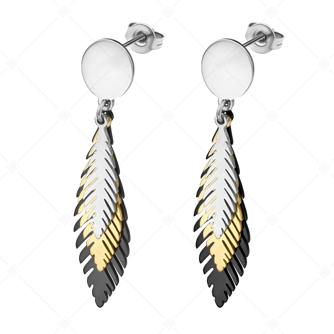 BALCANO - Pluma / Boucles d'oreilles pendantes en acier inoxydable avec plumes d'oiseaux tricolores (141259BC88)