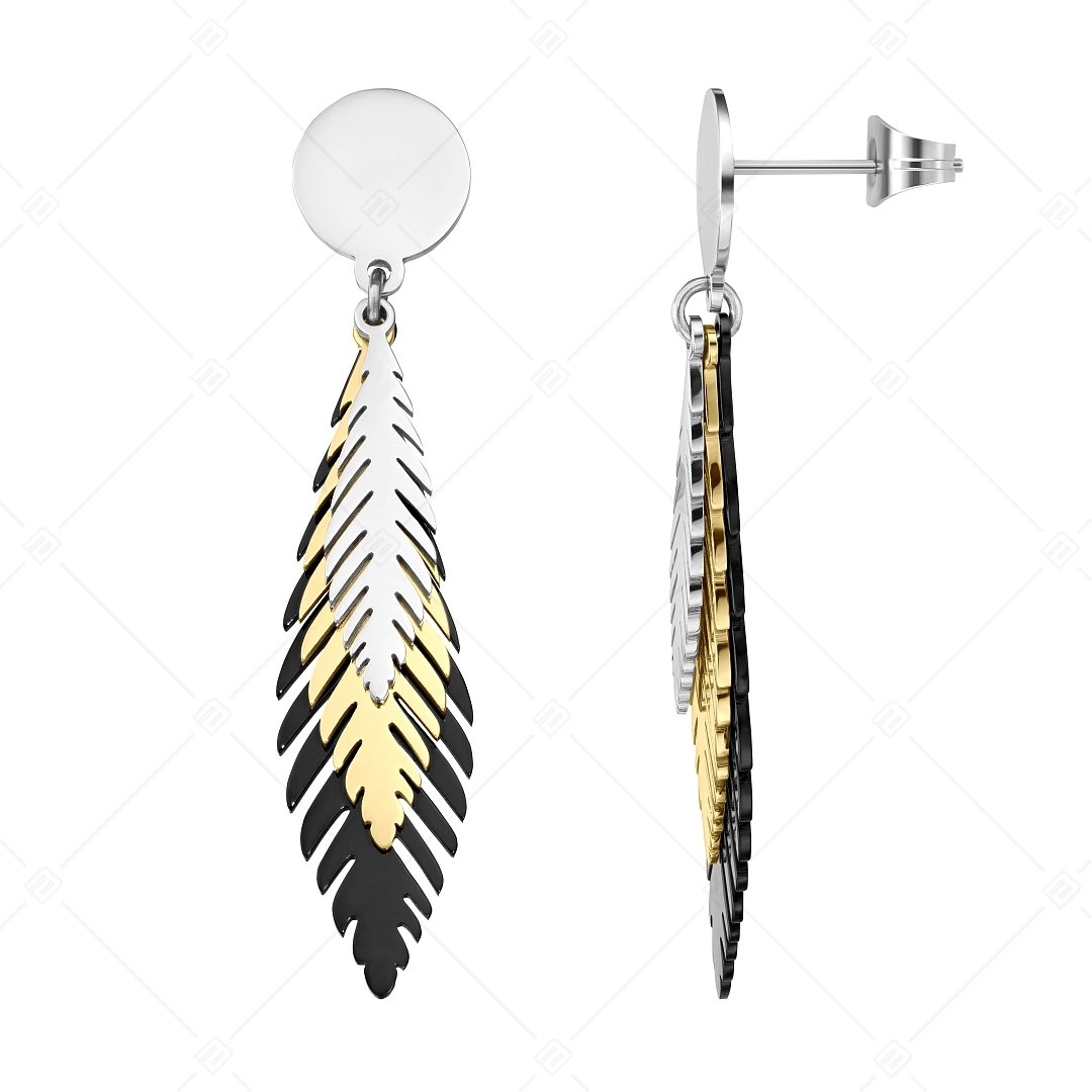 BALCANO - Pluma / Boucles d'oreilles pendantes en acier inoxydable avec plumes d'oiseaux tricolores (141259BC88)